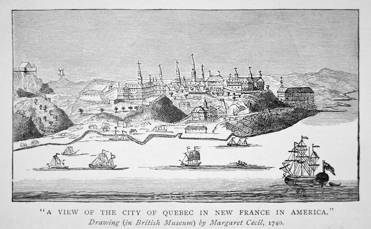 Vista de la ciudad de Quebec en Nueva Francia en América de English School