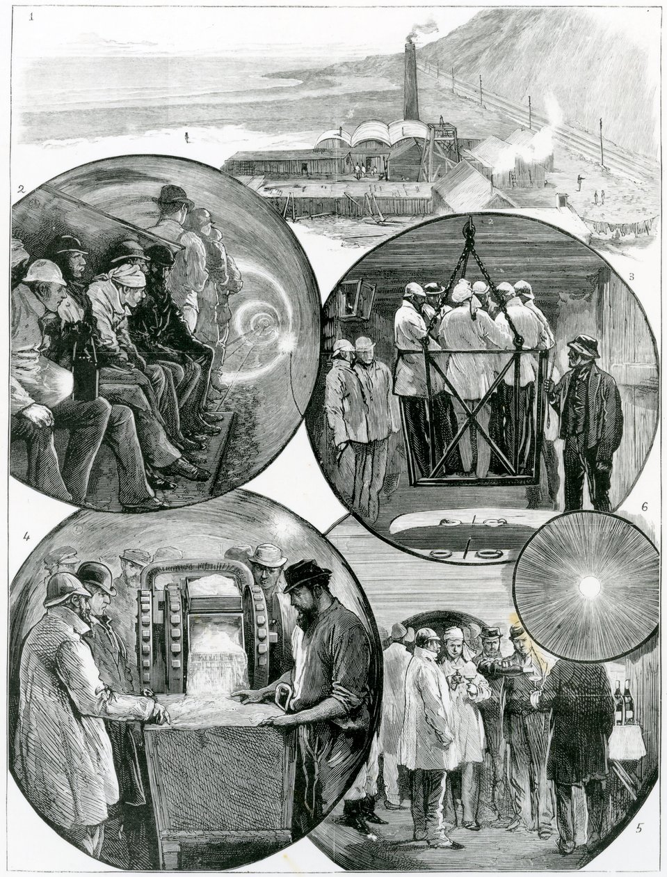 Una visita al Túnel del Canal, ilustración de The Graphic 4 de marzo, 1882 de English School