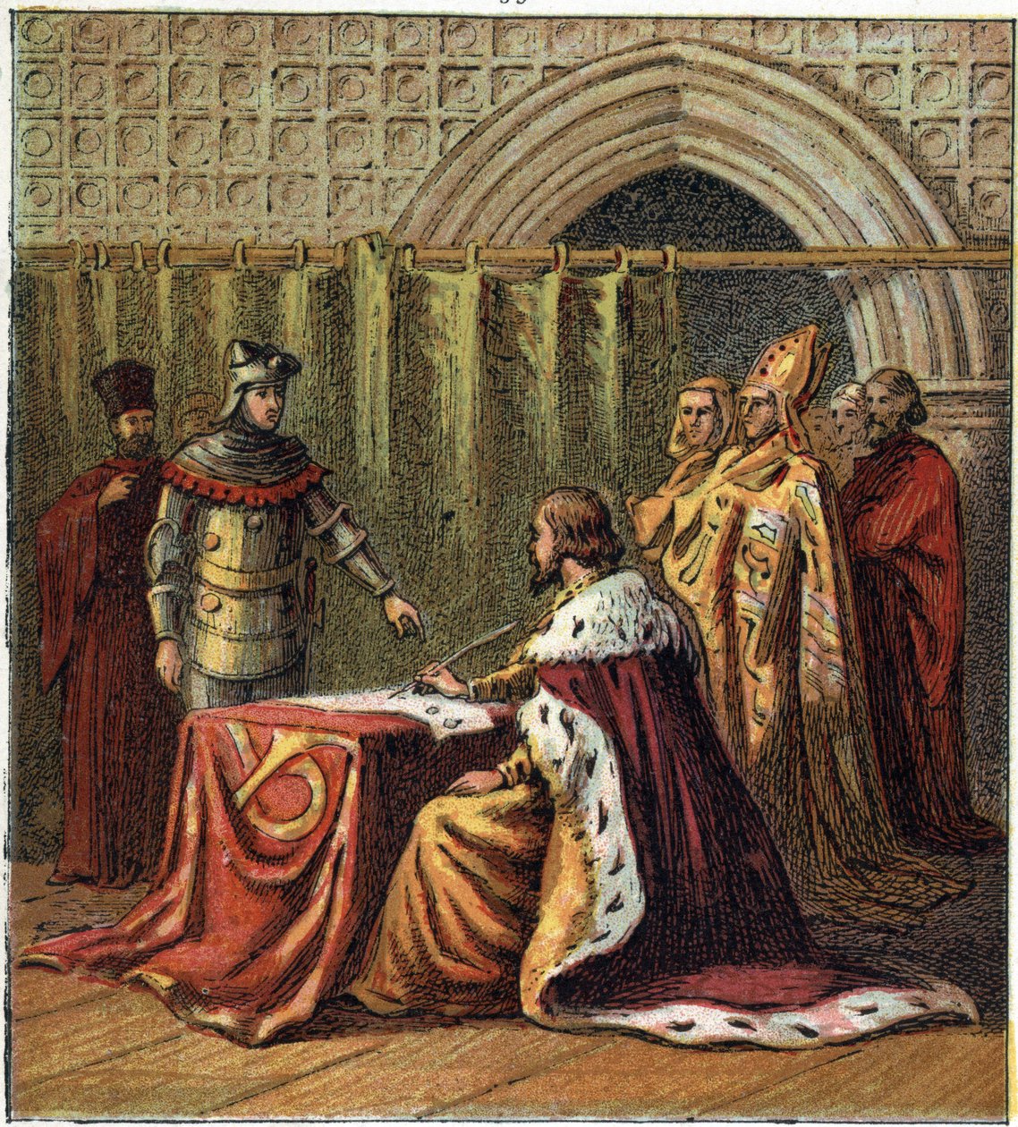 Abdicación del Rey Ricardo II de Inglaterra (1367-1400) en 1399 a favor de su primo Enrique (Enrique IV de Inglaterra) de English School