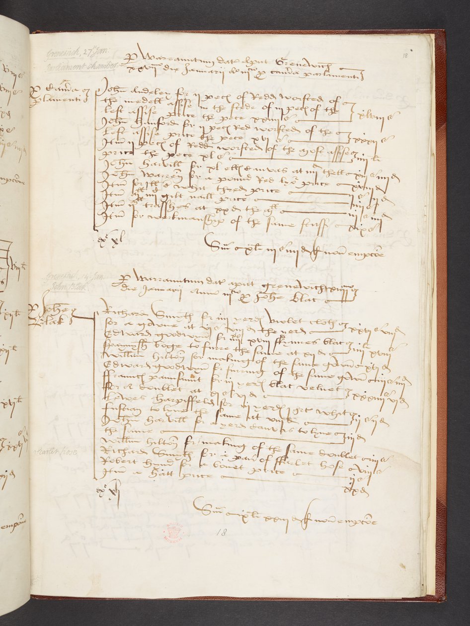 Cuentas de Andrew Windsor, guardián del Gran Ropero, Egerton MS 3025 f.18r de English School