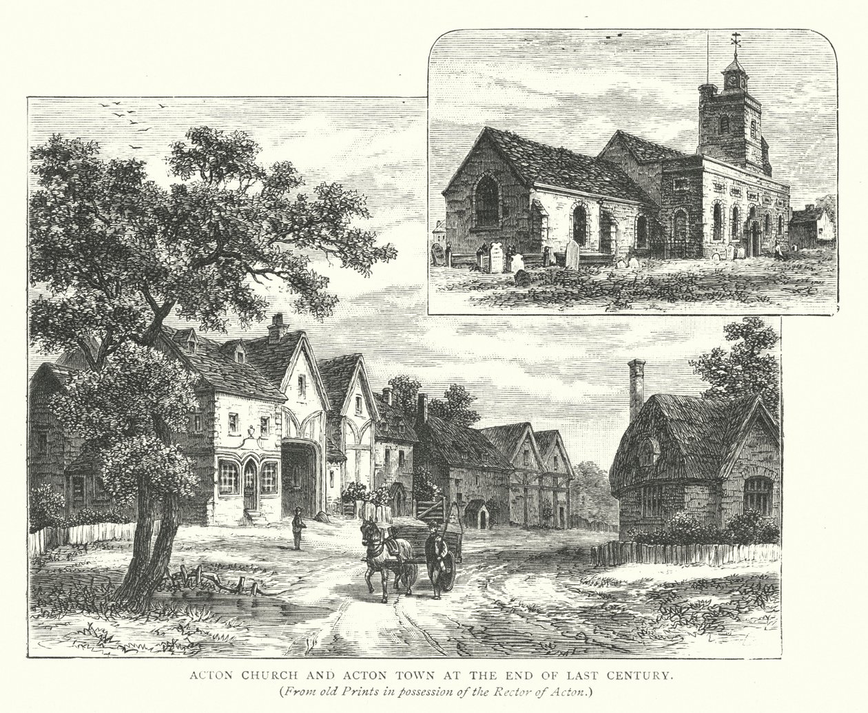 Acton Church y Acton Town a finales del siglo pasado (grabado) de English School