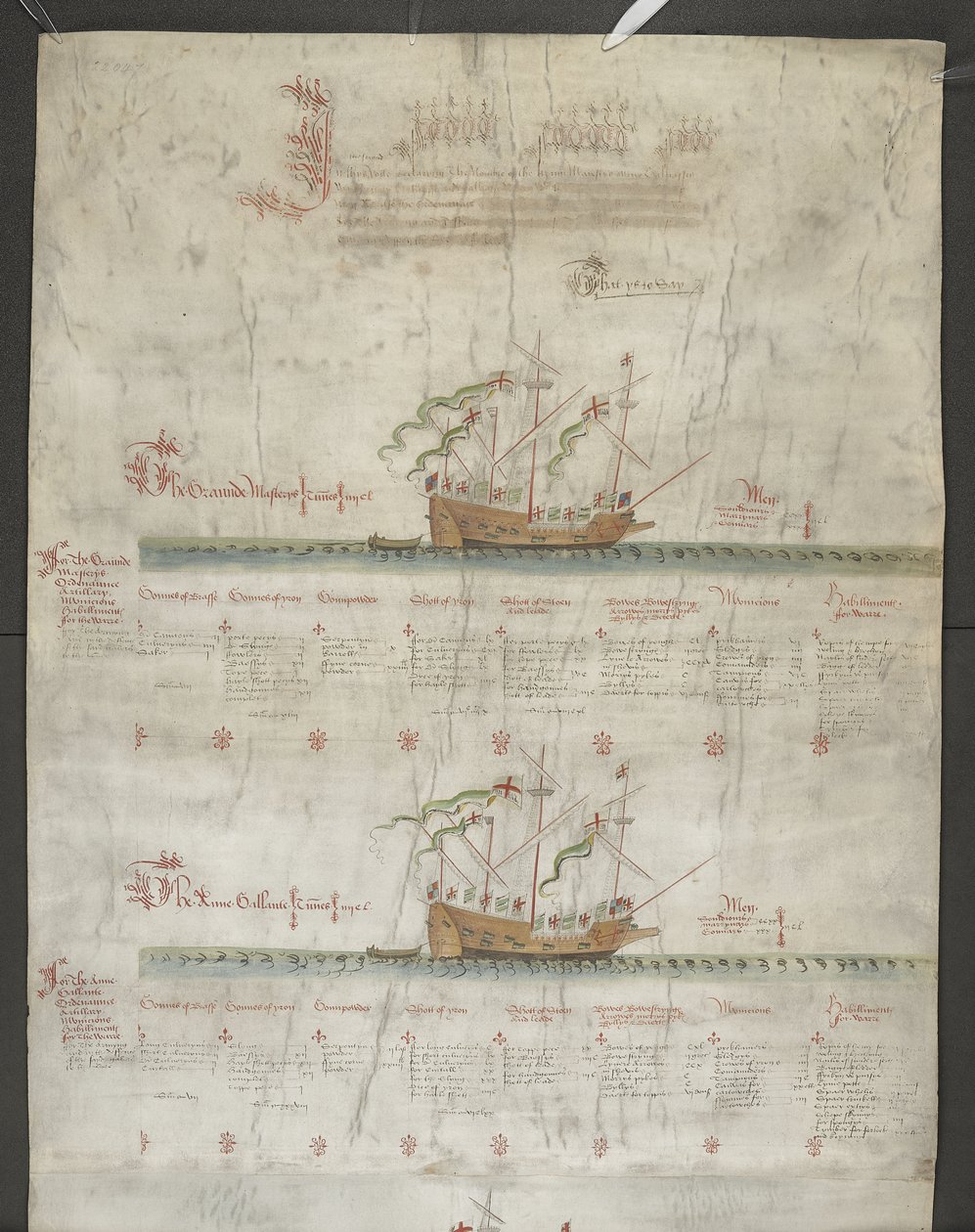 Agregue MS 22047 f.1r, The galleass Grand Mistress y Anne Gallant, de 
