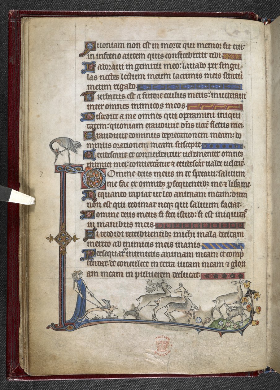 Añadir MS 24686, f.13v Salmo con extensión marginal formando borde parcial, c.1284-1316 (vitela) de English School