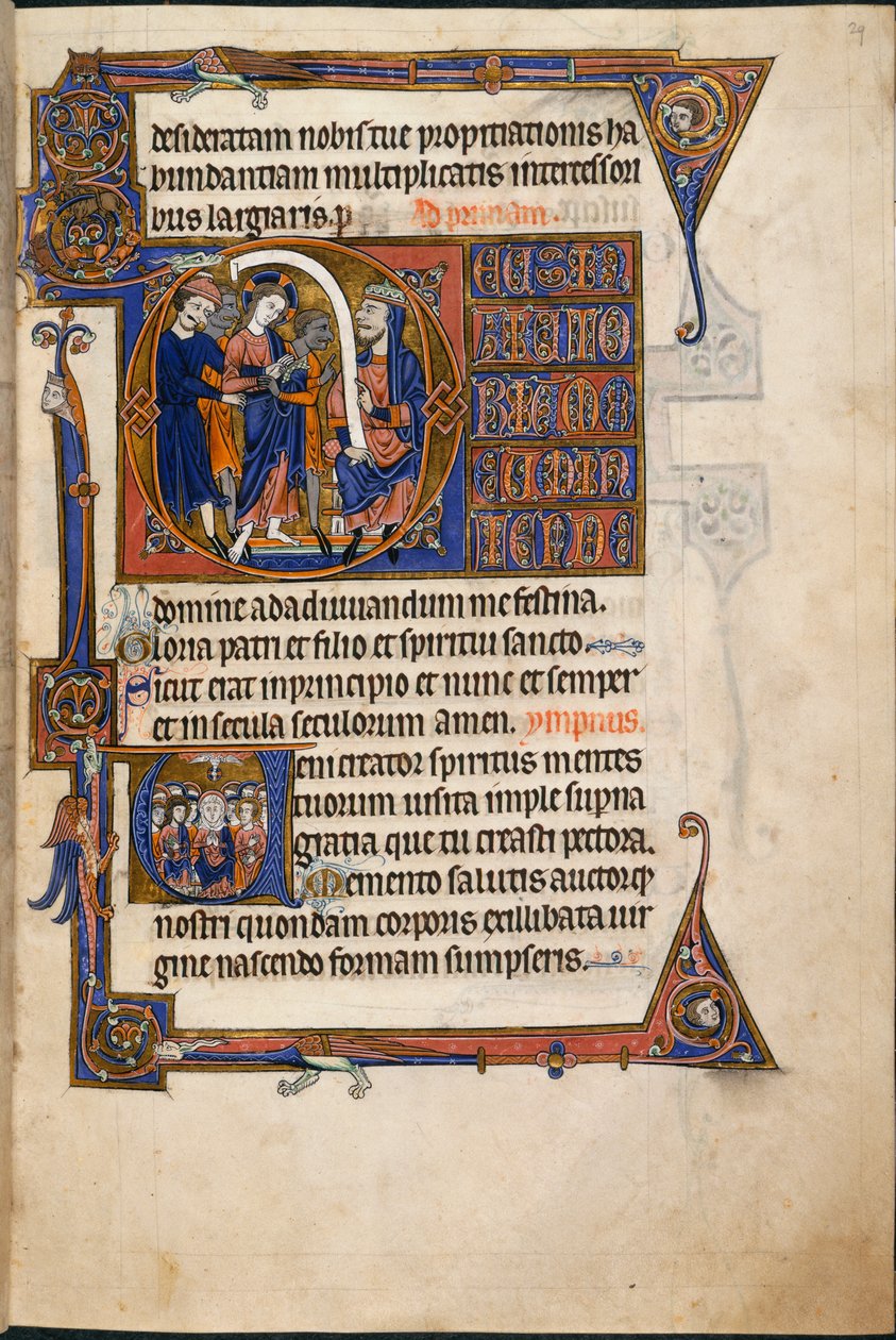 Añadir MS 48985 f.29r, Jesús ante Caifás, en las Horas de Salvin de English School