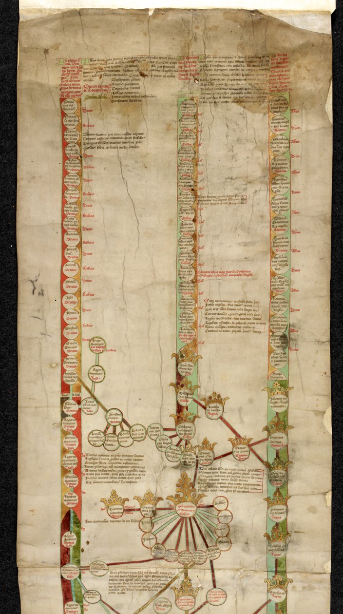 MS 18268 A adicional, Genealogía de Eduardo IV de Inglaterra, que muestra su título a las coronas de Gales, Francia e Inglaterra, en tres líneas de descendencia. de English School
