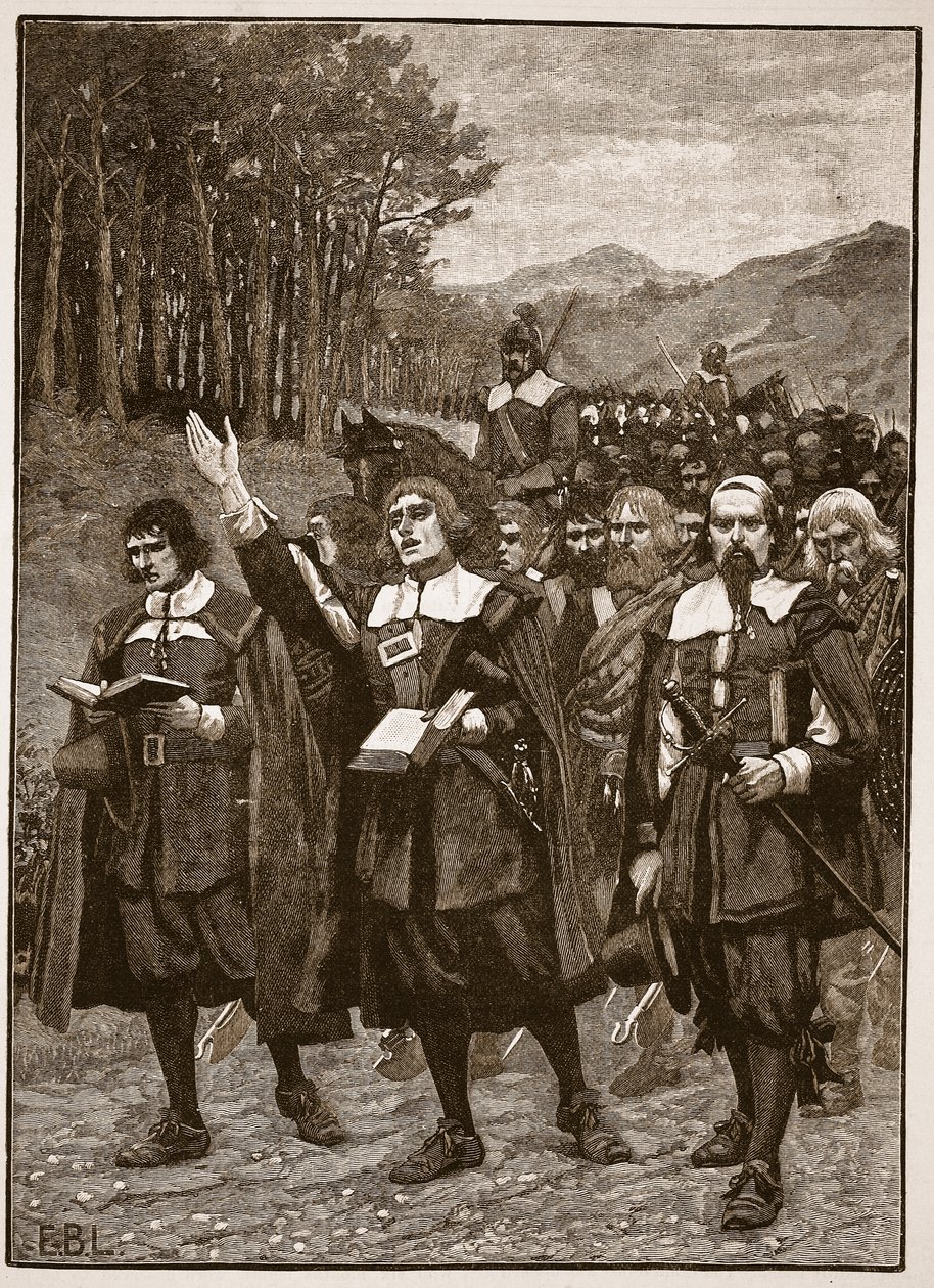 Avance de los Covenanters a través de la frontera hacia Inglaterra, ilustración de la Historia Ilustrada de Inglaterra de Cassell de English School
