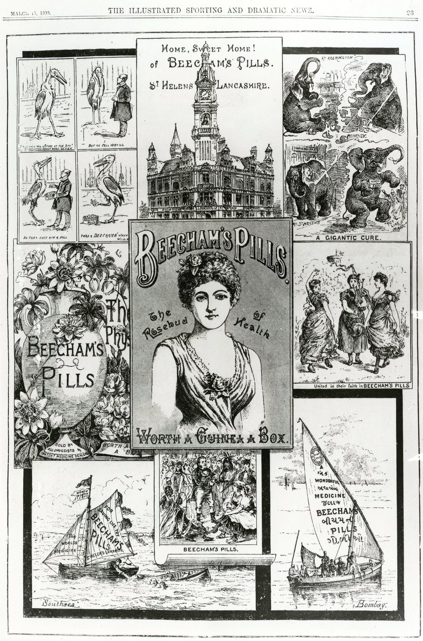 Anuncio de Beechams Pills, el capullo de la salud, 1890 de English School