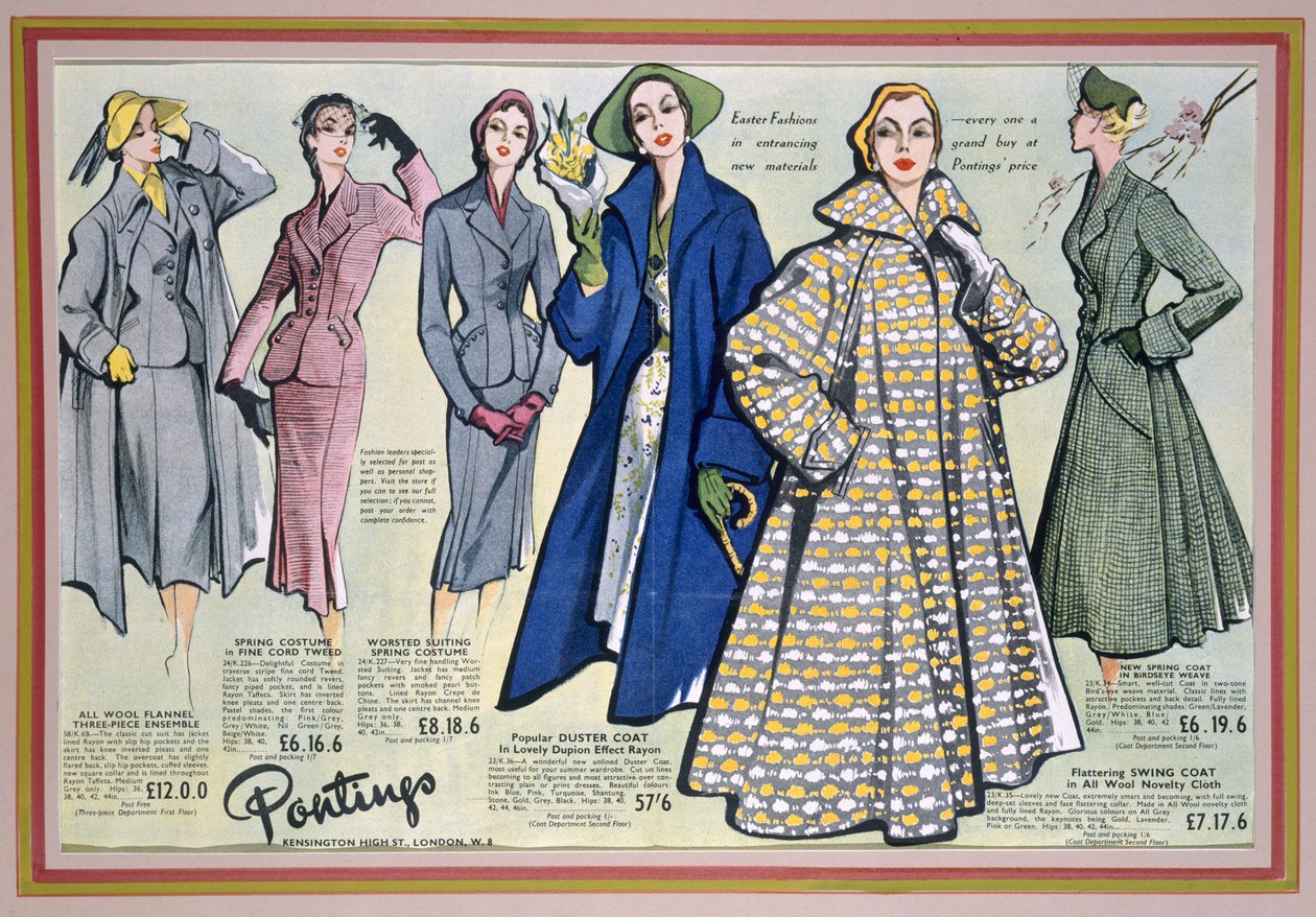 Anuncio para la Colección de Primavera de Pontings, 1950s de English School