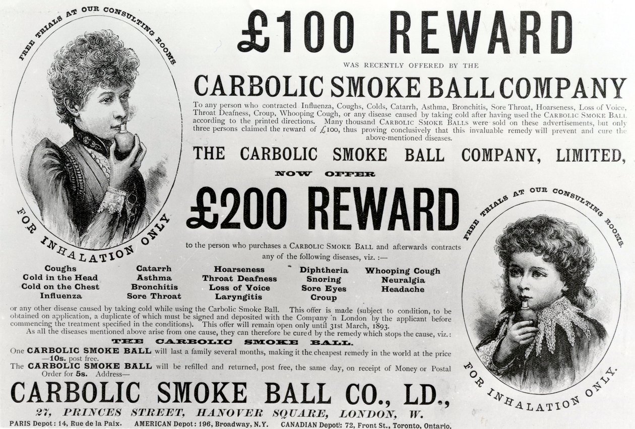 Anuncio de la Carbolic Smoke Ball Company, 1893 de English School