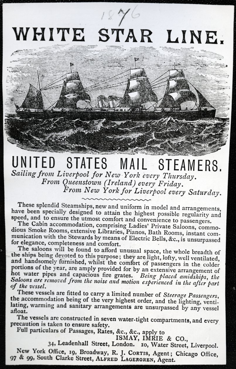 Anuncio de la White Star Line, 1876 (papel impreso) de English School