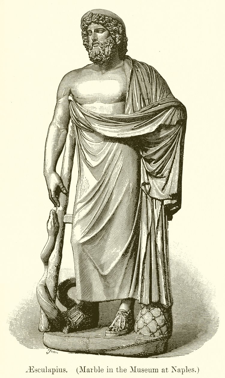 Esculapio (Mármol del Museo de Nápoles) (grabado) de English School