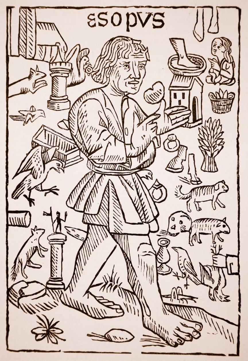Esopo, frontispicio de Aesops Fables por William Caxton (c.1422-91), 1434 de English School