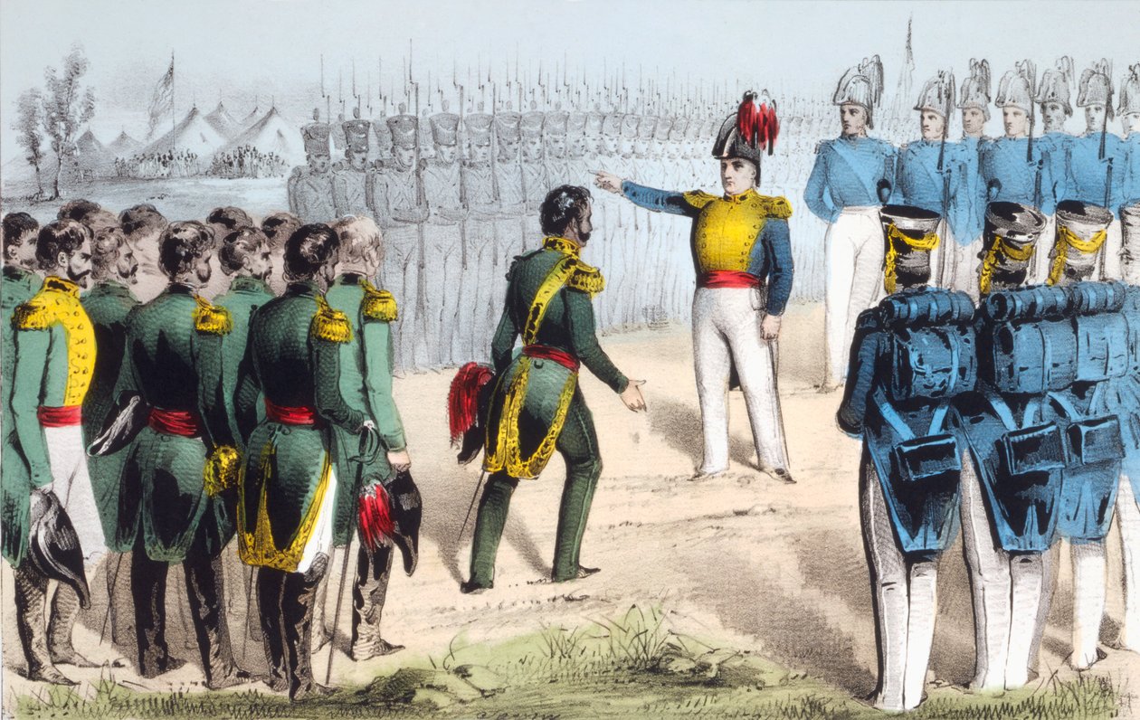 Después de la Batalla de Monterrey, el General Mexicano Pedro de Ampudia rinde la ciudad al General Americano Zachary Taylor durante la Guerra Mexicano-Estadounidense de 1846-48 de English School