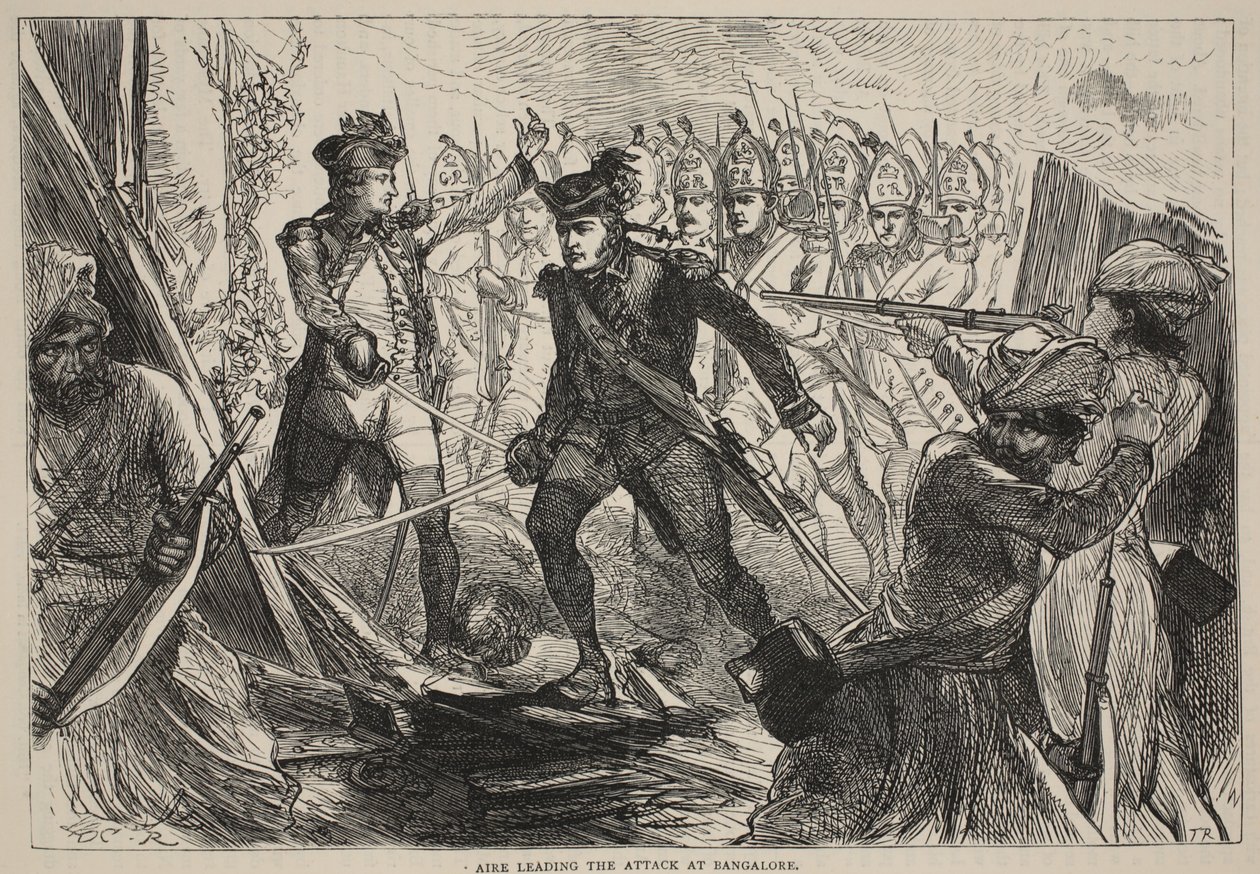 Aire liderando el ataque en Bangalore, ilustración de Cassells Illustrated History of India de James Grant, pub. 1879 de English School