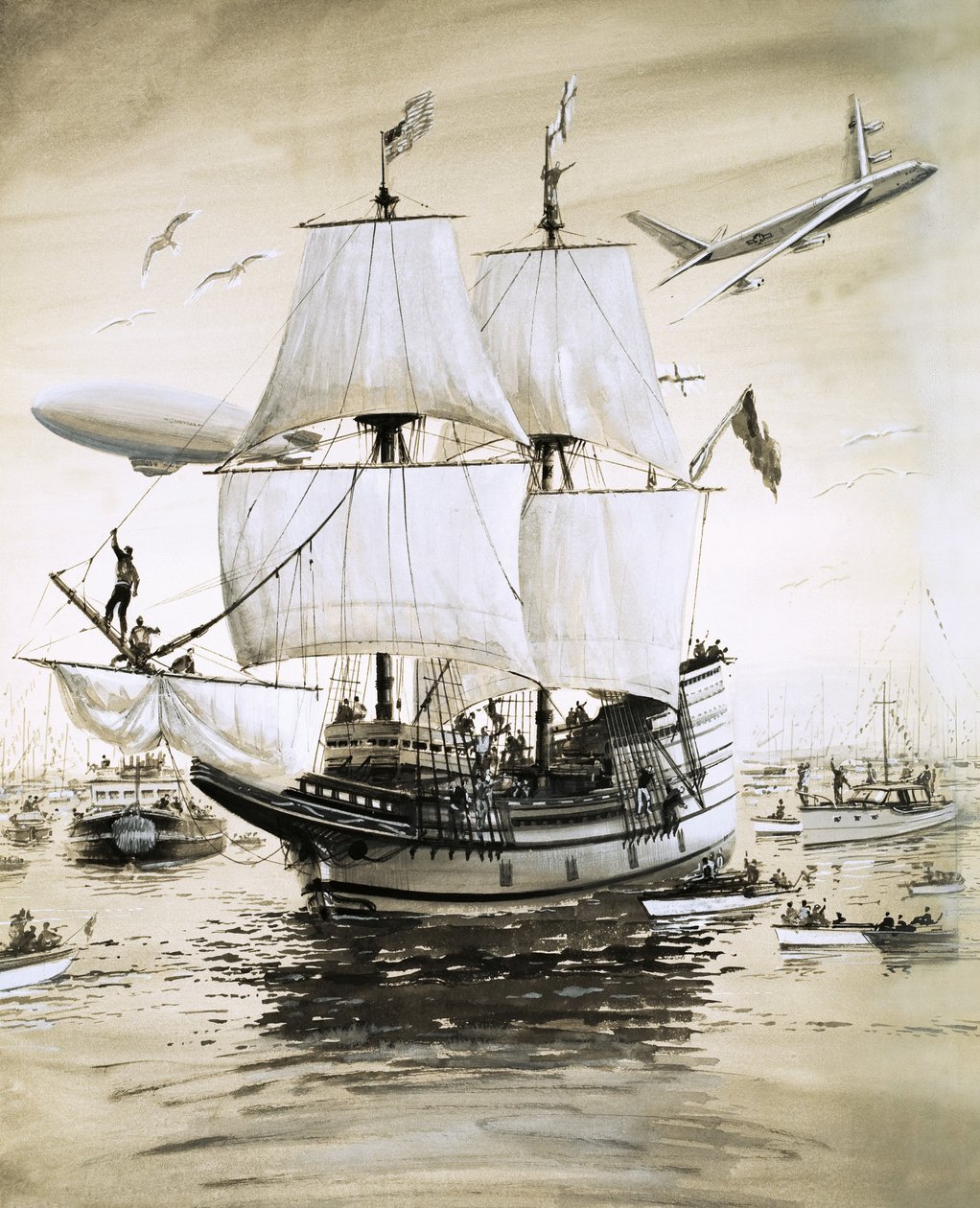 Alan Villiers recrea el Mayflower de los Padres Peregrinos y navega por el Atlántico de English School