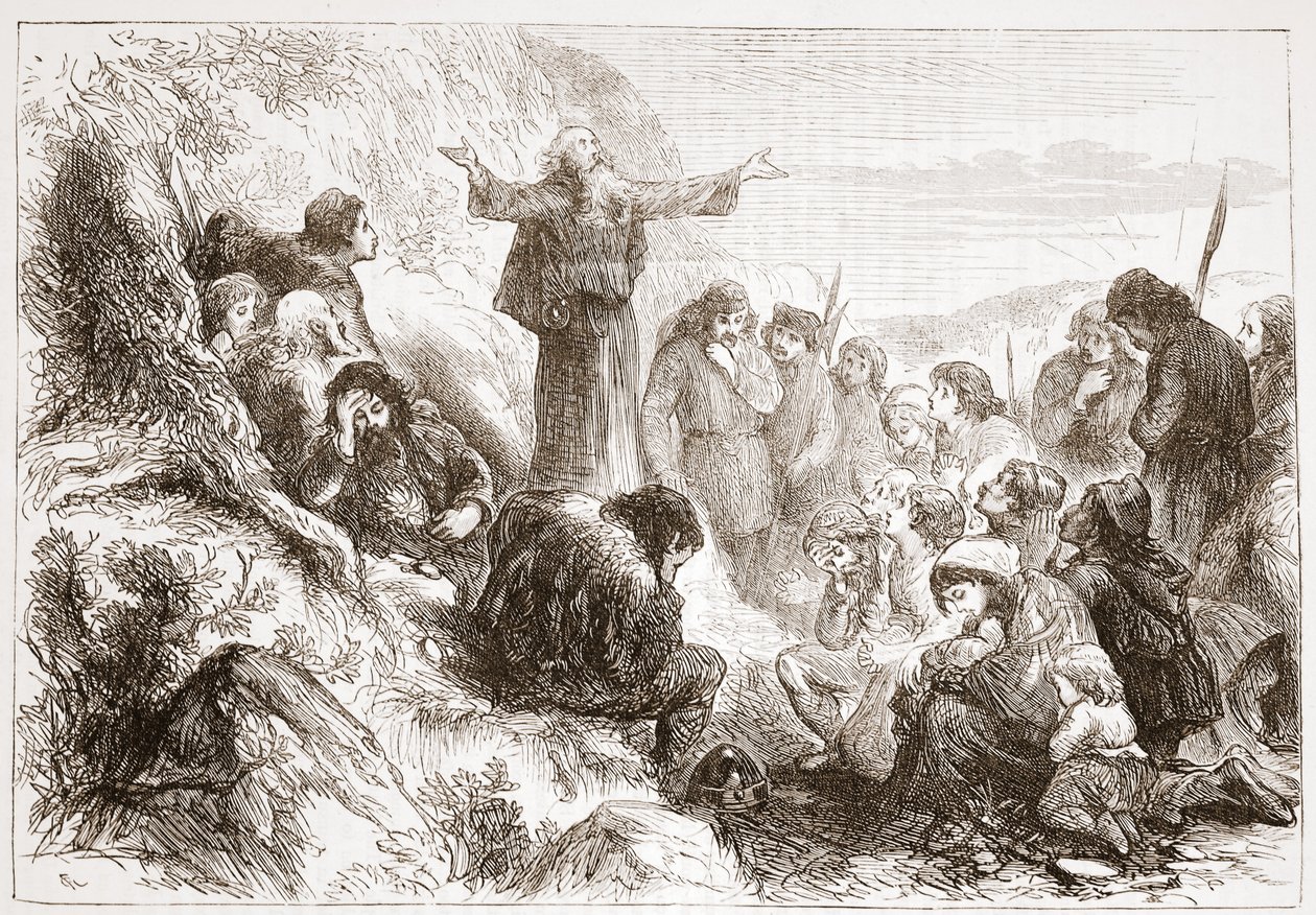 Adoradores albigenses en las orillas del Ródano, ilustración de La Historia del Protestantismo por James Aitken Wylie (1808-1890), pub. 1878 de English School