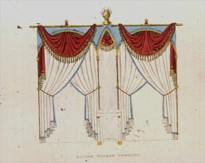 Cortinas de ventana de alcoba, lámina 141 de Ackermann