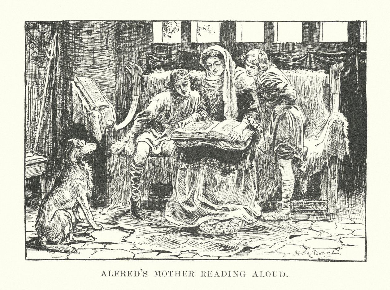 La madre de Alfred leyendo en voz alta (grabado) de English School