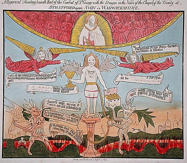 Pintura alegórica debajo de la de San Jorge con el Dragón en la Nave de la Capilla de la Trinidad, de 