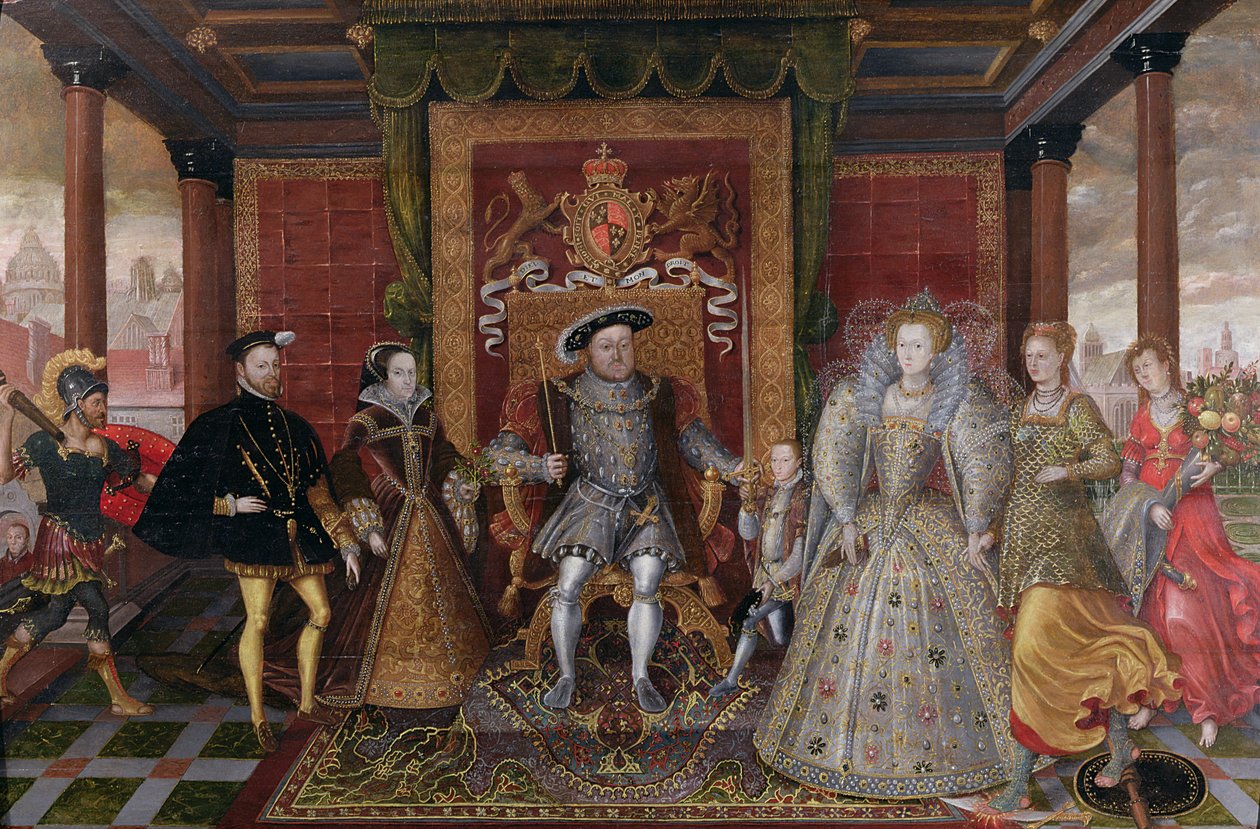 Una alegoría de la sucesión Tudor: La familia de Enrique VIII, c.1589-95 de English School
