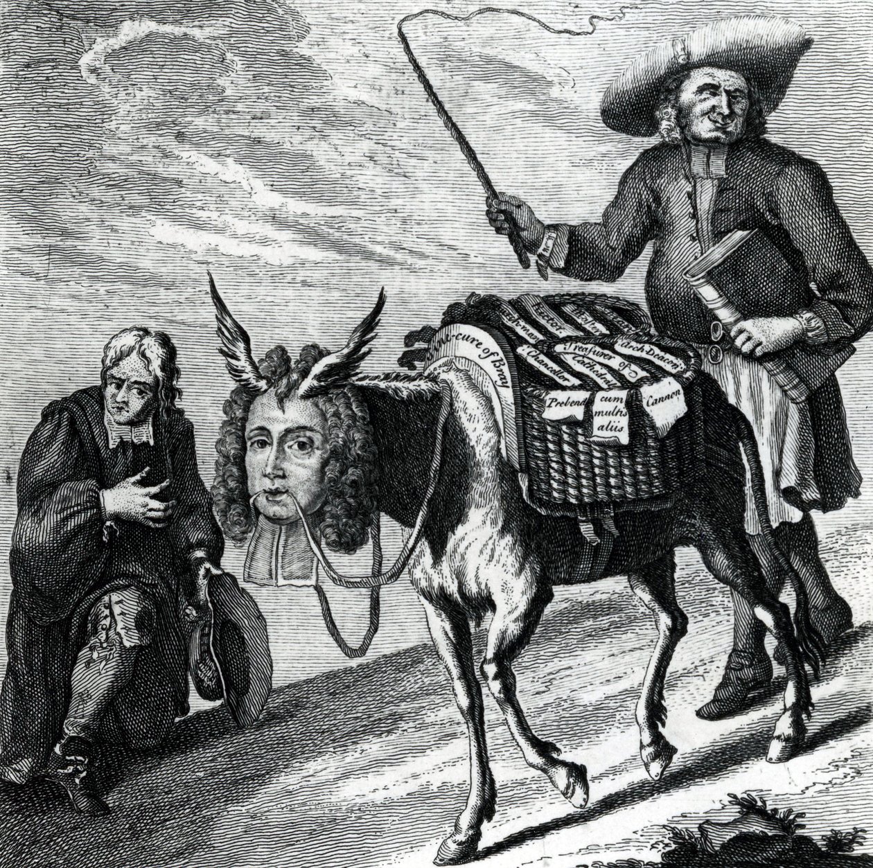 Un asno cargado con prebendas eclesiásticas, 1737 de English School
