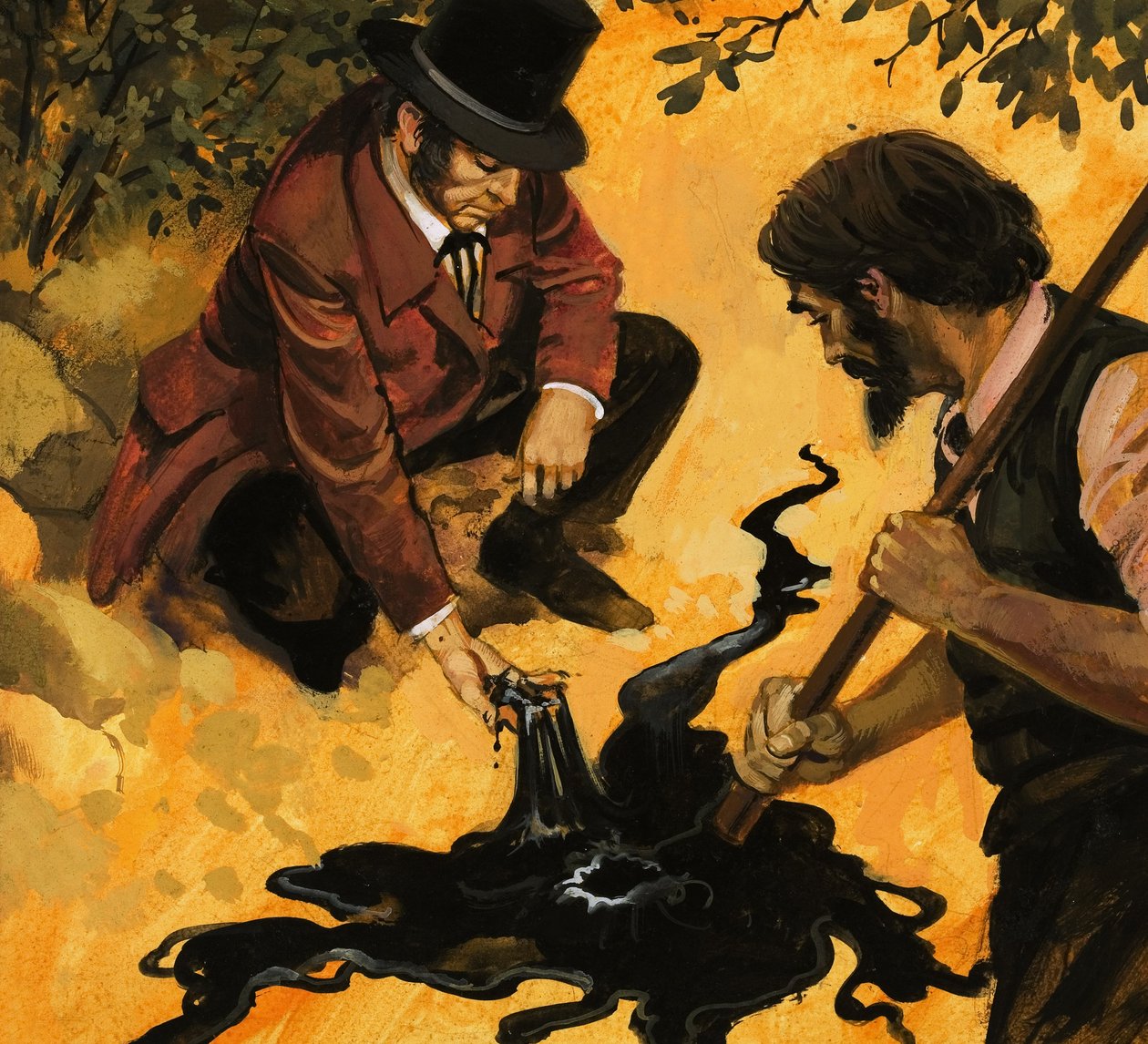 Un caballero eduardiano descubriendo el óleo (gouache sobre papel) de English School