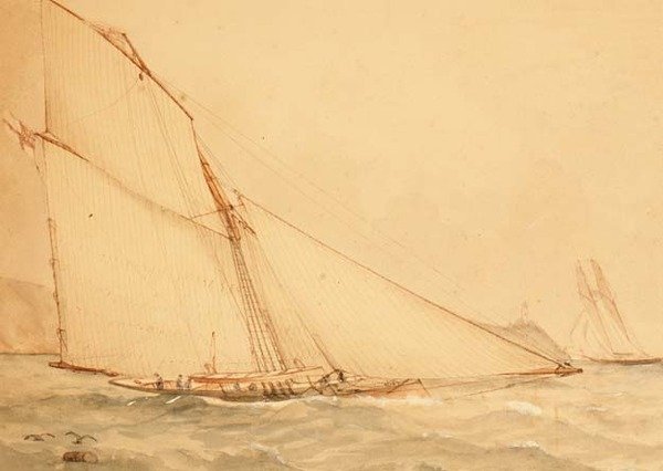 Un cúter de tope con aparejo de ocho metros, The Royal Yacht Squadron, c.1860 de English School