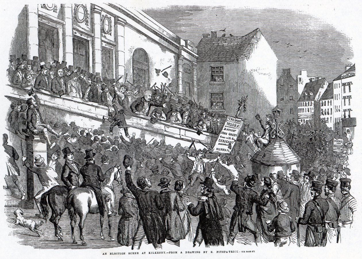 Escena de elección en Kilkenny, ilustración de 