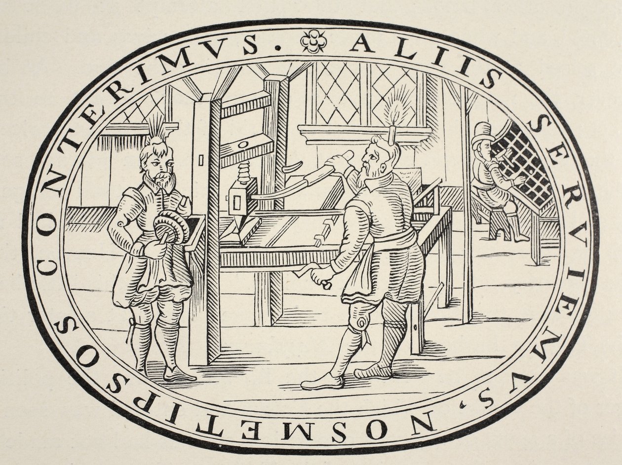 Una oficina de impresión inglesa, 1619 de English School