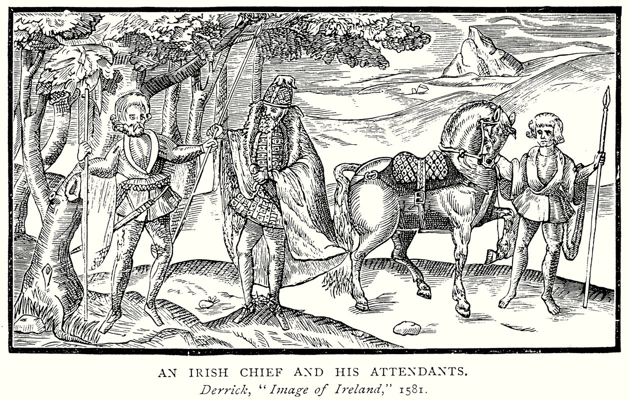 Un jefe irlandés y sus ayudantes (grabado) de English School