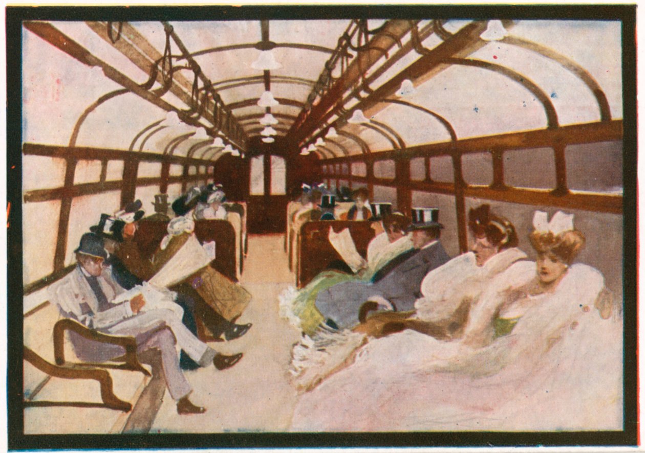 Un vagón de metro (litografía en color) de English School