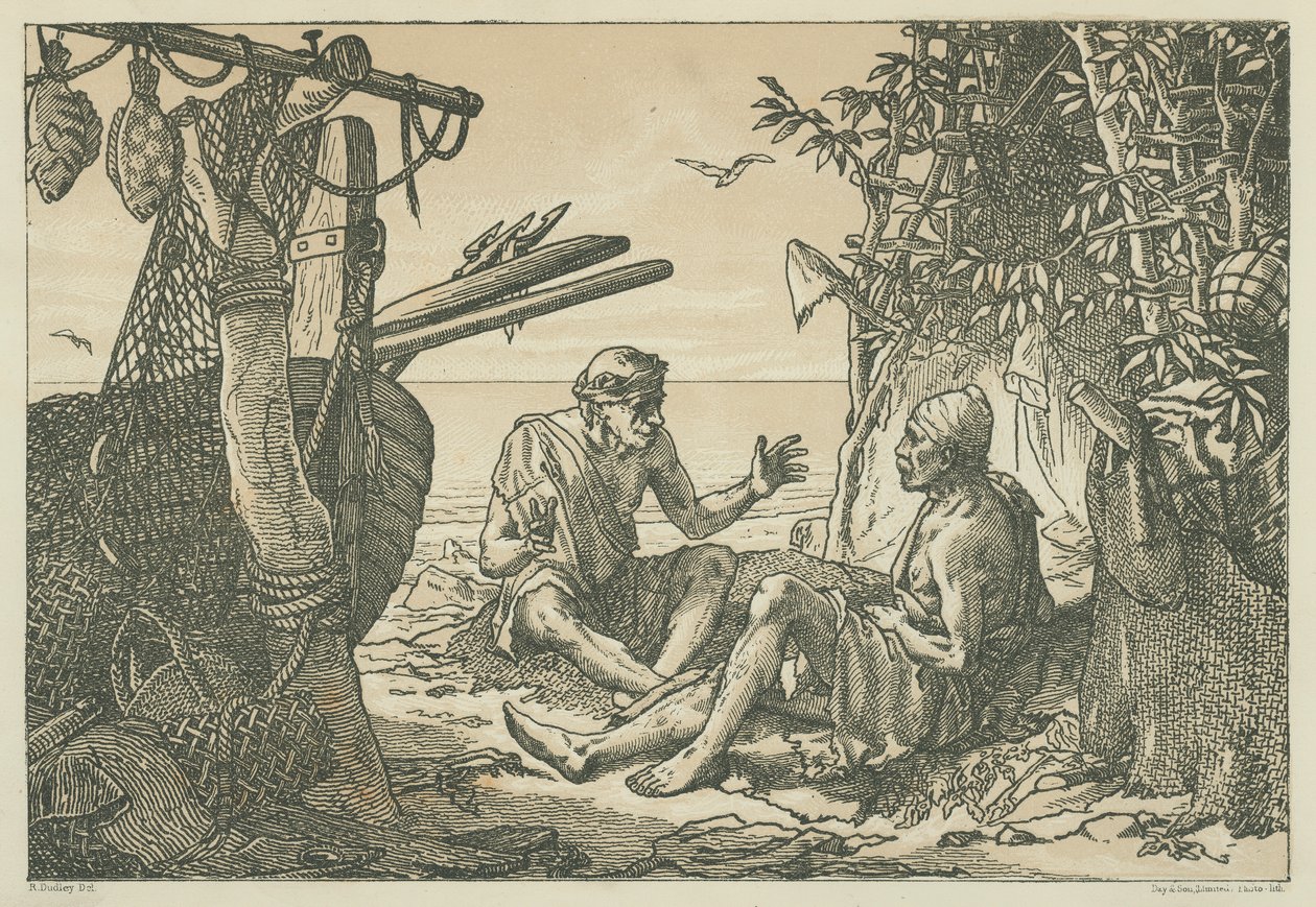Pescadores de la antigua Grecia (litografía) de English School