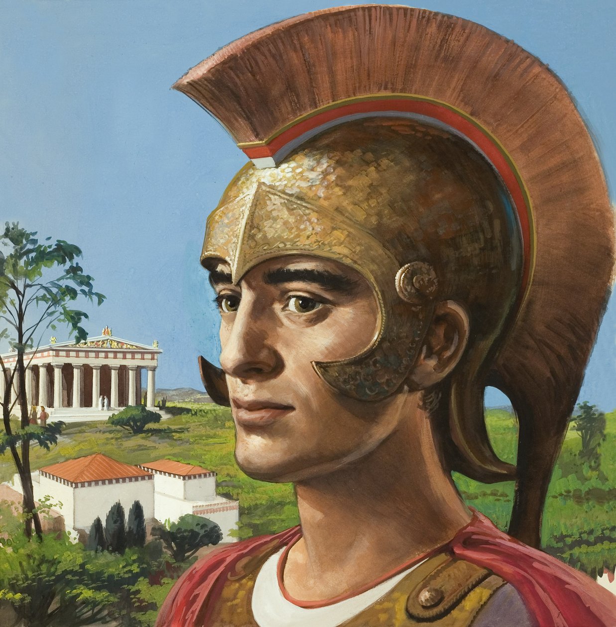 Soldado de la antigua Grecia (gouache sobre papel) de English School