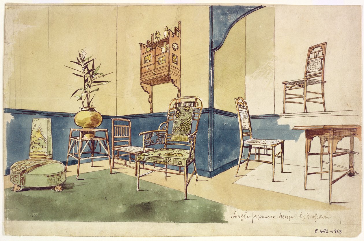 Diseños de muebles de estilo anglo-japonés por Edward William Godwin (1833-86) c.1860 de English School