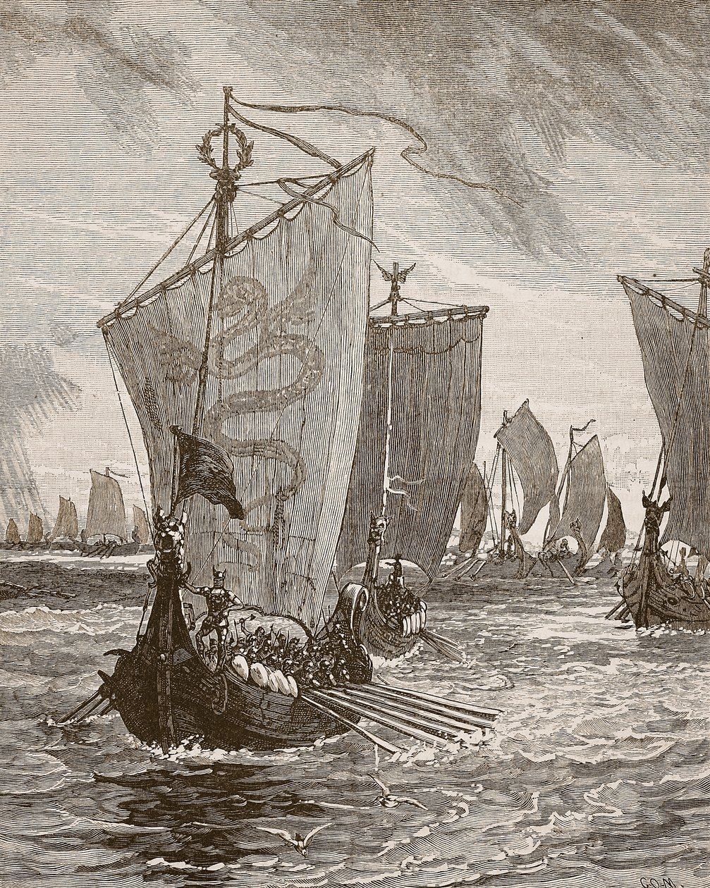 Anlaff entrando en el Humber, ilustración de Cassells Illustrated History of England de English School