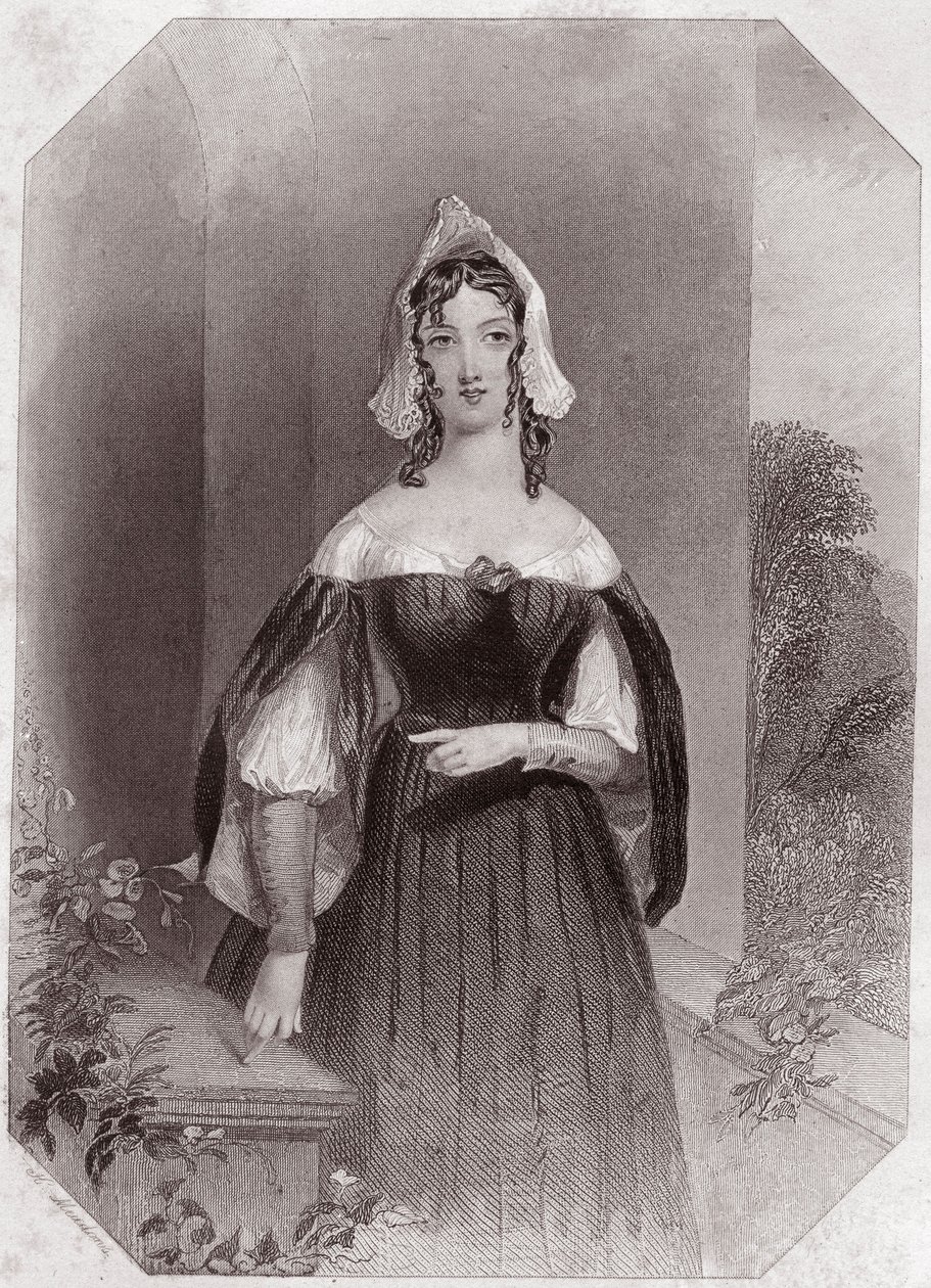 Anne Page (Las alegres comadres de Windsor) en - “Galería de mujeres de Shakespeare, colección de cuarenta y cinco retratos serios de los primeros artistas de Londres, enriquecidos con notas críticas y literarias” ca. 1838 - de “Galería de mujeres de Shake de English School