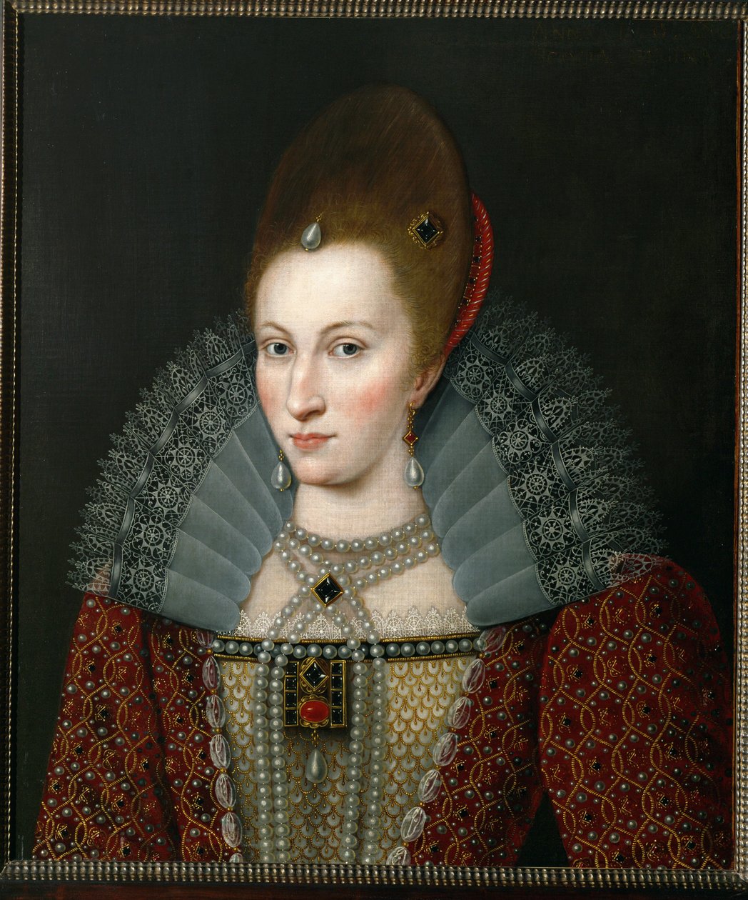 Ana de Dinamarca, reina de Inglaterra, esposa de Jacobo I de Inglaterra ... (pintura sobre lienzo) de English School