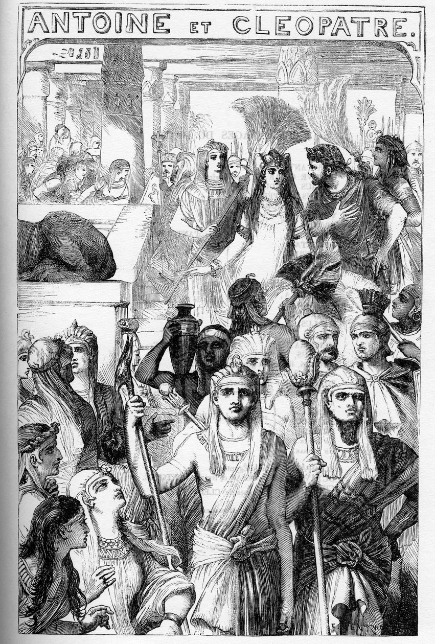 Antoine y Cleopatra - Ilustración en “Obras completas de William Shakespeare” 1866 - Las ilustraciones y la forma general de esta edición son tomadas del Shakespeare ilustrado de Cassell, publicado en Londres de English School