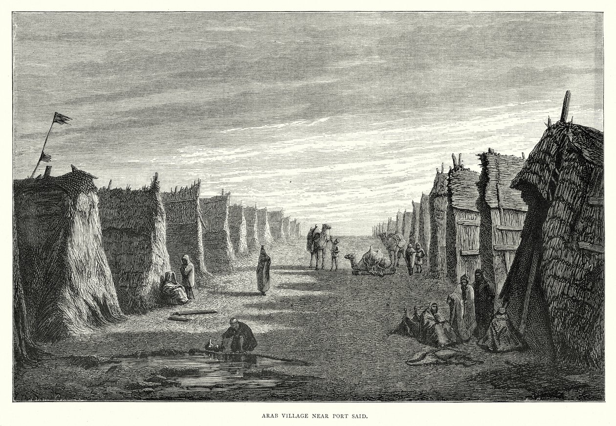 Aldea árabe cerca de Port Said (grabado) de English School