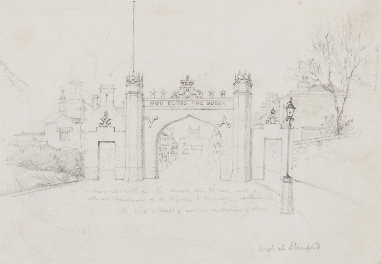 Arco en Stamford, erigido para dar la bienvenida a la Reina Victoria y al Príncipe Alberto en ruta a Burghley House de English School