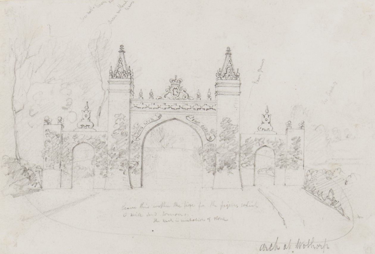 Arco en Wothorp, Cambridgeshire, erigido para dar la bienvenida a la Reina Victoria y al Príncipe Alberto en ruta a Burghley House de English School