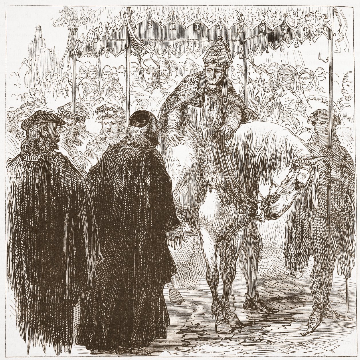 Arzobispo Arundel en Oxford, ilustración de La Historia del Protestantismo de James Aitken Wylie, pub. 1878 de English School