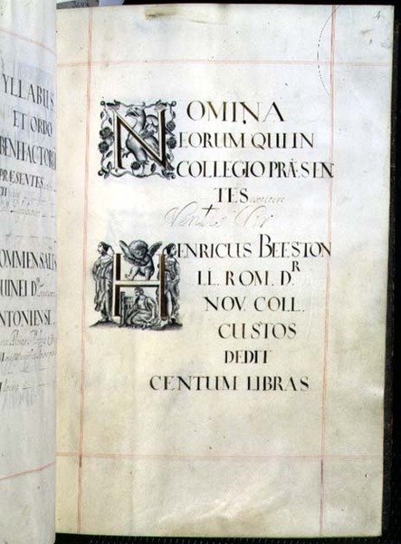 Archivo 3693 fol.4 Página de un Libro de Benefactores del New College, Oxford de English School