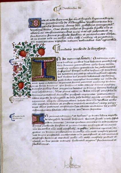 Página de texto con inicial iluminada 