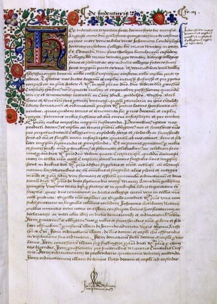 Página de texto con inicial iluminada 