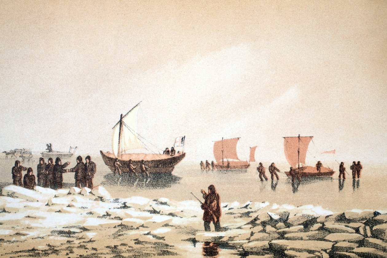Viaje Ártico, ilustración de Viaje a la Bahía de Baffin y el Estrecho de Barrow..., 1852 de English School