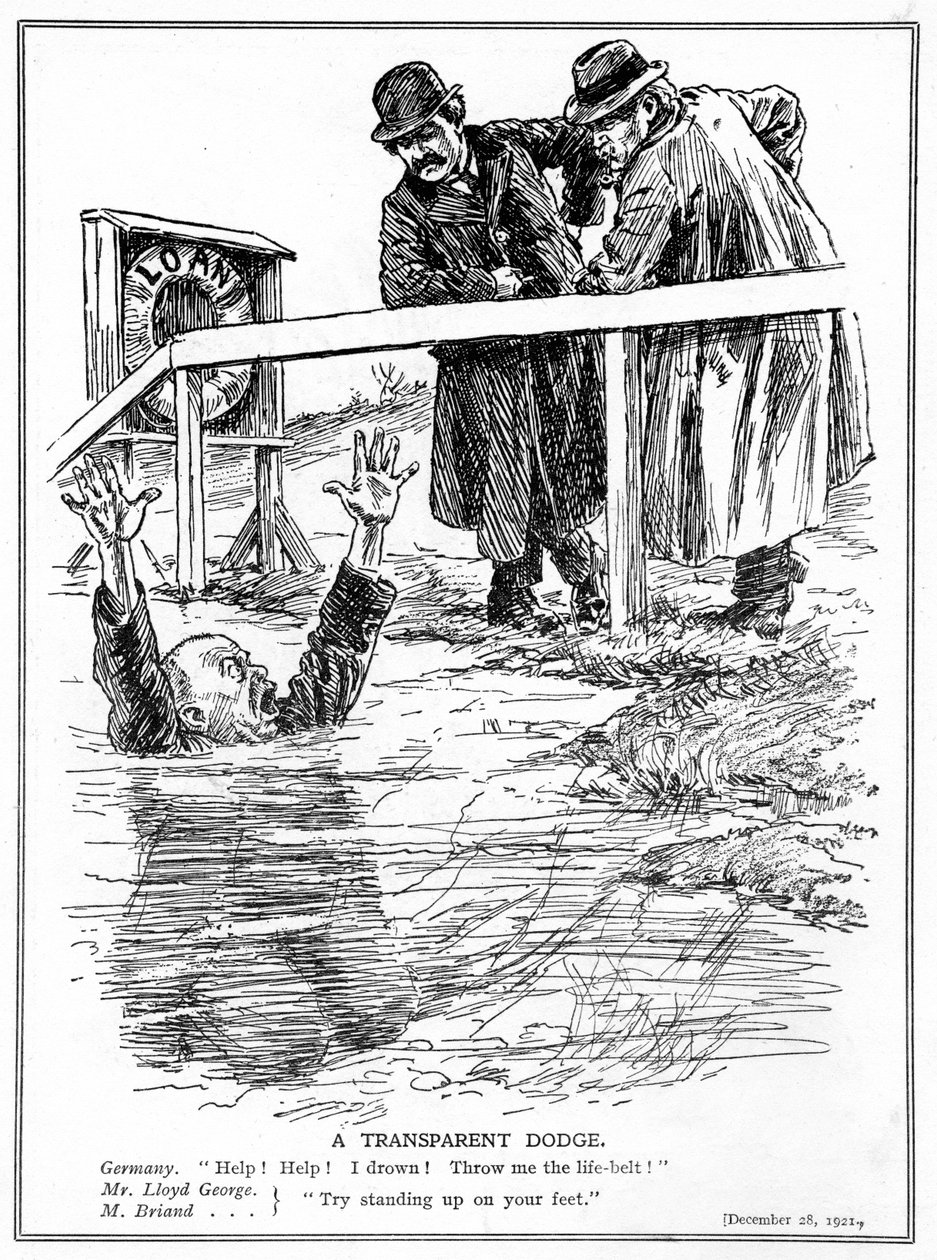Aristide Briand y Lloyd George se burlan de la Alemania que se ahoga, diciembre de 1921 de English School