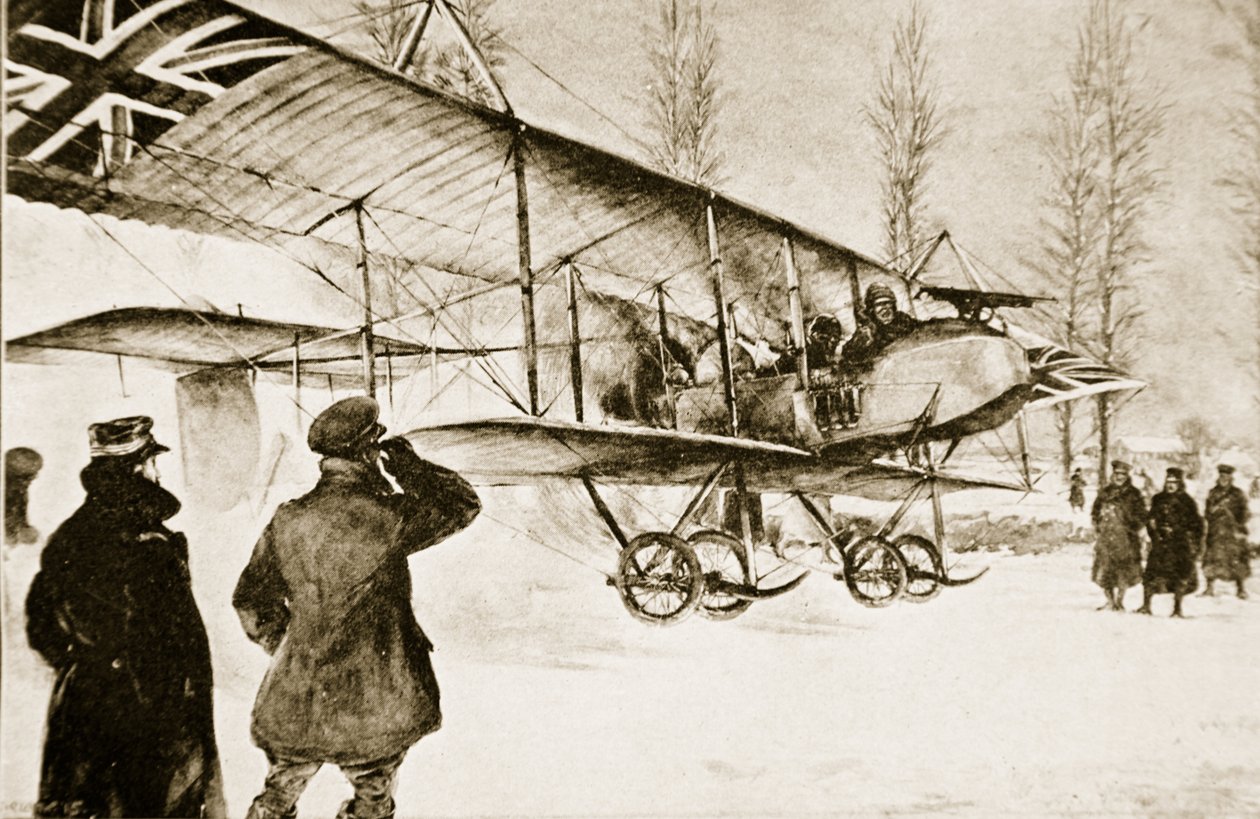 Biplano británico armado despegando desde el cuartel general cerca de Hollebeke, 1914-19 de English School