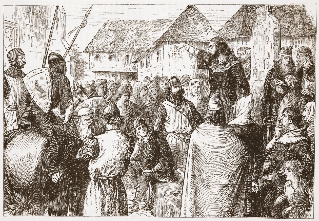 Arnoldo de Brescia predicando, ilustración de La Historia del Protestantismo por James Aitken Wylie (1808-1890), pub. 1878 de English School