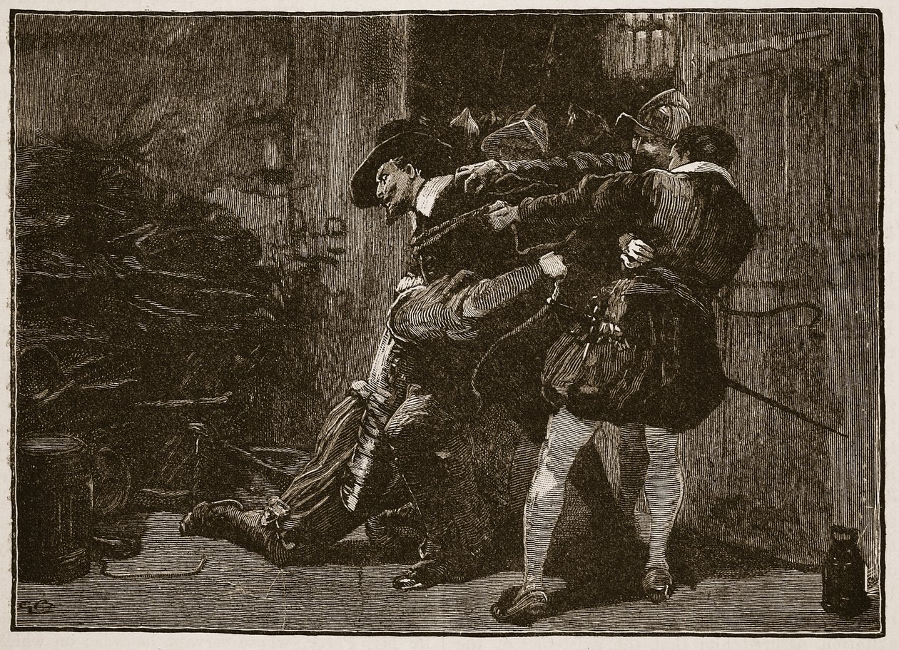 Arresto de Guy Fawkes, ilustración de la Historia Ilustrada de Inglaterra de Cassell de English School